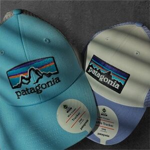 Patagonia Light Blue and White Trucker Hats